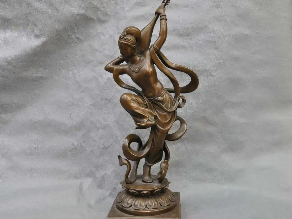

19" China Tang Dynasty Beautiful Woman Belle Dancer Artist Bronze Statue