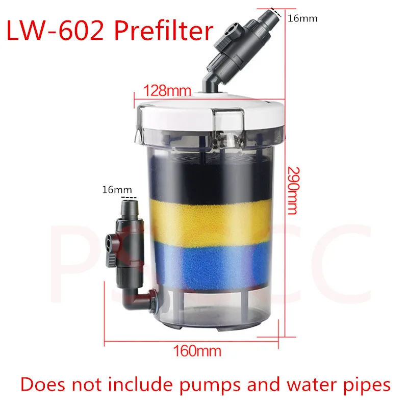 Ультра-тихий Внешний Аквариум фильтр ведро контейнер для аквариума, фильтр коробка+ водяной насос 6 Вт Супер фильтрующая система - Цвет: LW-602 Pre-filter