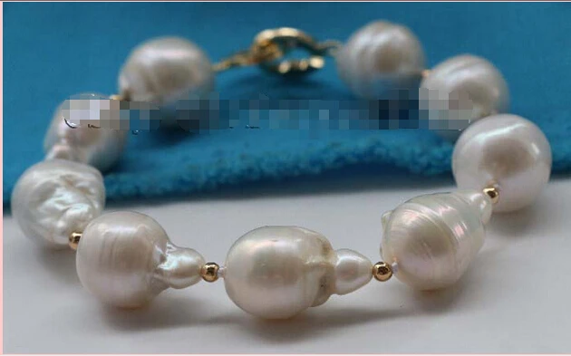 

7.5" Genuine Natural 19mm White Baroque Reborn Keshi Pearl Bracelet 14k #f2134!Noble style Natural Fine jewe Fast (D) SHIPPING