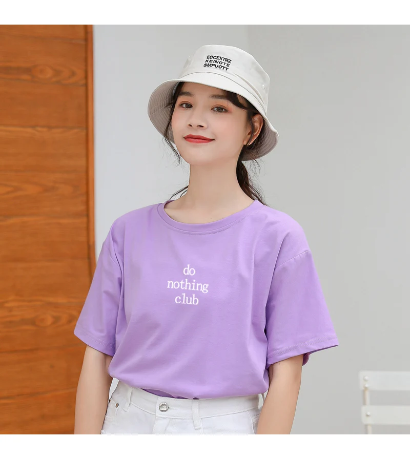 do nothing club Letters Print Tshirt Women Harajuku Short Sleeve Cotton Casual Funny T Shirt Streetwear Hipster Tumblr Tops Tees (2)