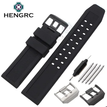 

23mm Silicone Watch Band Strap Men Sport Waterproof Black Watchbands For Luminox Accessories Stainless Steel Black Silver Buckle