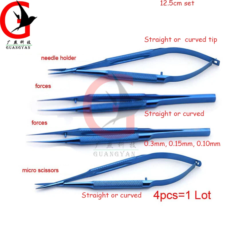 

Ophthalmic microsurgical instruments Hand Surgery four-pieces set Titanium 12.5cm scissors /needle holder/forceps