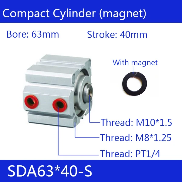 SDA63*40-S Free shipping 63mm Bore 40mm Stroke Compact Air Cylinders SDA63X40-S Dual Action Air Pneumatic Cylinder SDA63*40-S Free shipping 63mm Bore 40mm Stroke Compact Air Cylinders SDA63X40-S Dual Action Air Pneumatic Cylinder