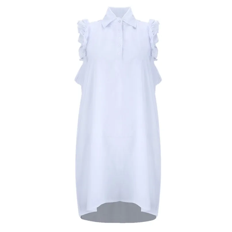 2018 Summer A-Line dress Women Beach Dress V-Neck Solid Chiffon Sleeveless Button Short Mini Dress Casual Ruffles #3j03#F (14)