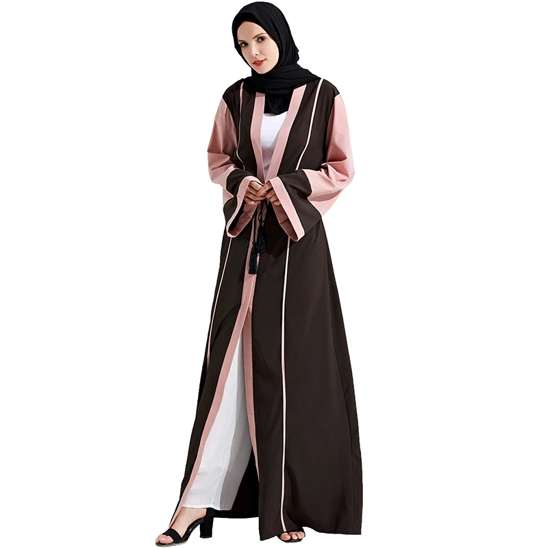 Babalet элегантные скромный мусульманских Мусульманская одежда с длинным рукавом полной длины Цвет блок традиционные Абаи платье с поясом eid