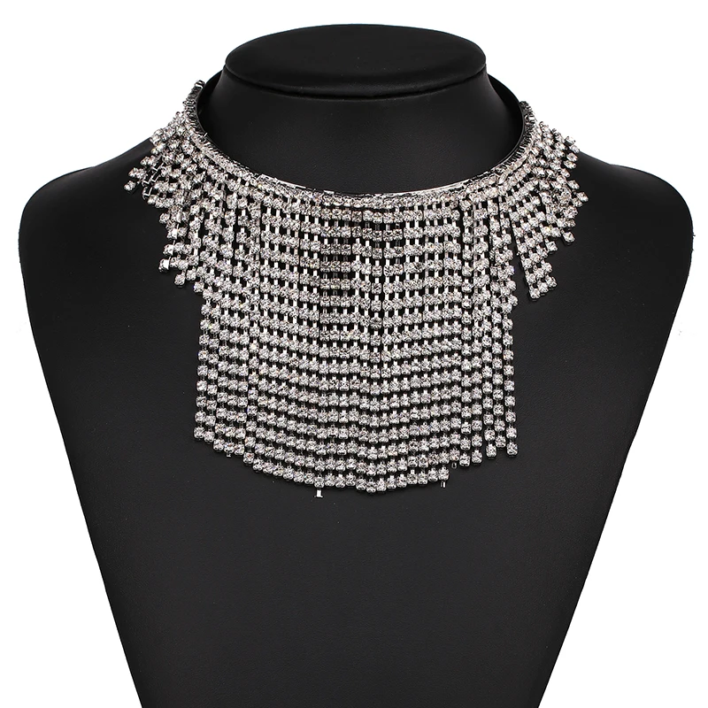 2017 Free Shipping fashion crystal tassel necklace Europe costume chunky choker statement Necklaces jewelry women NHJJ1942