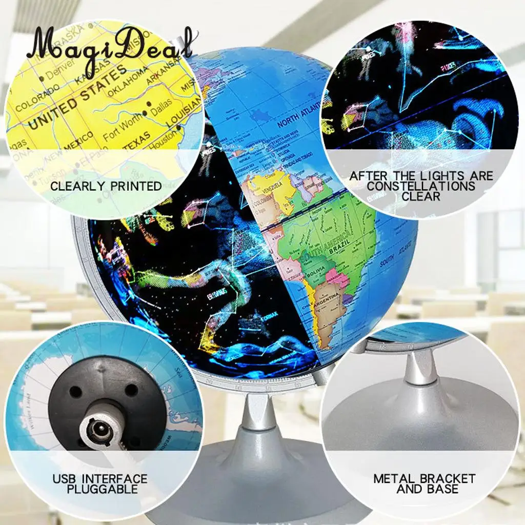 MagiDeal 20cm Day View World Globe and Night View Illuminated Constellation Map Globe for Home Table Desk Decoration Ornaments