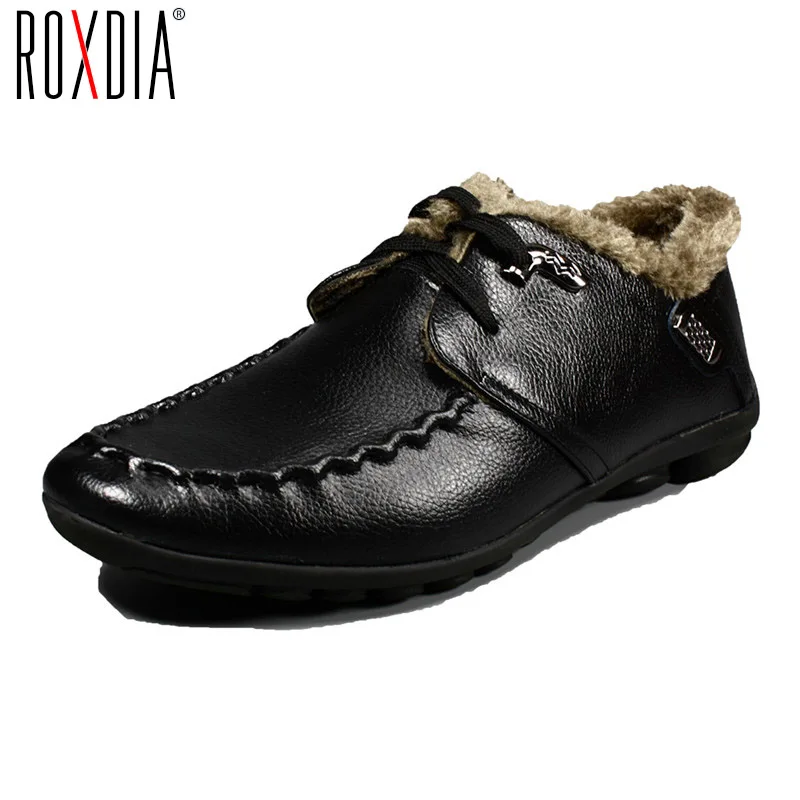 ROXDIA חם שלג בחורף עור פרווה גברים דירות מקרית man ופרס נעלי 39-44 RXM067 נהג עמיד למים