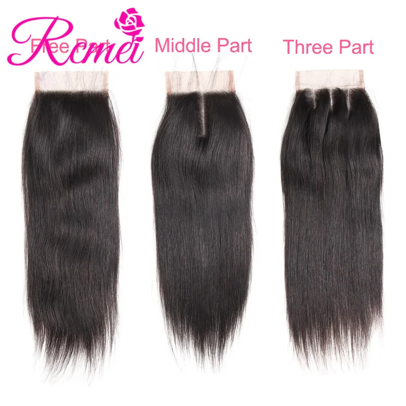 Straight Hair Bundles With Closure Peruvian Hair Weave 4 Bundles With Lace Closure Double Weft Human Hair Bundles Non Remy Rcmei