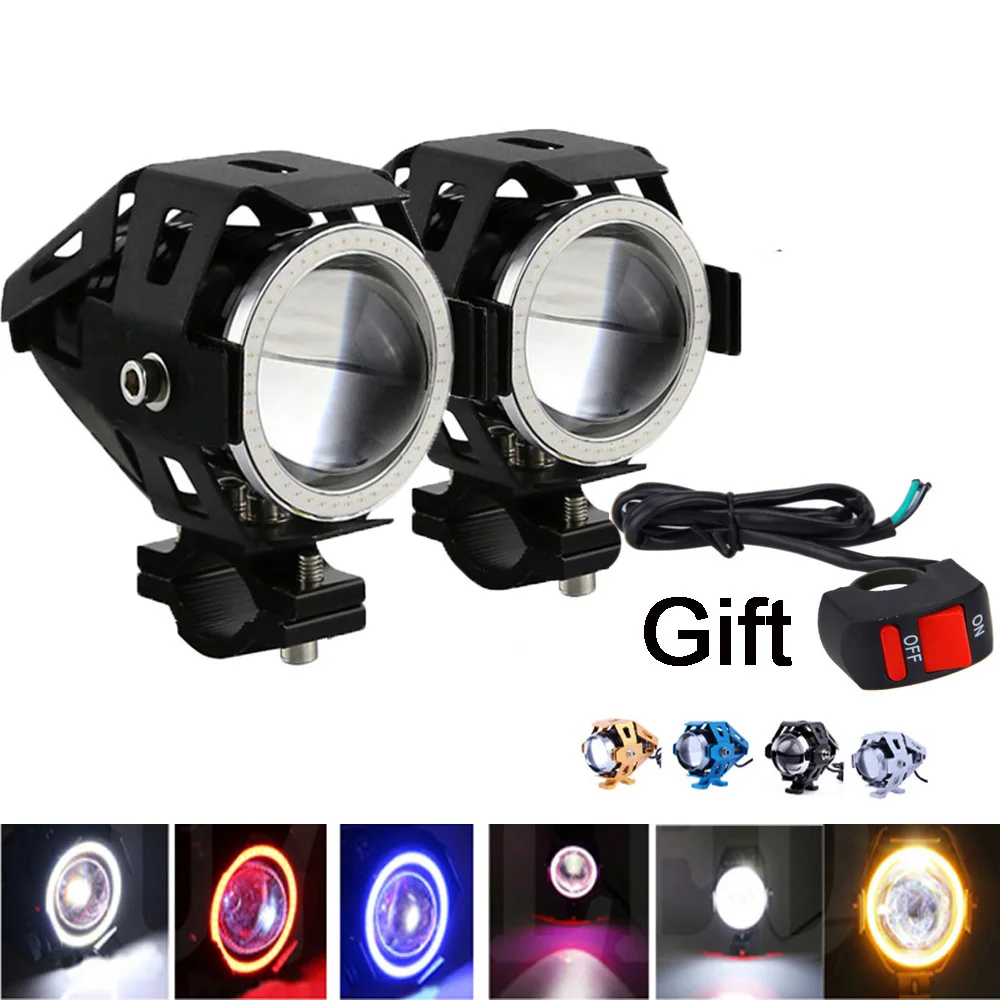 2 x High Power U7 Angel Devil Eye Light 125W Motorcycle LED Fog Spot light + 1pc switch as gift for U7 Light