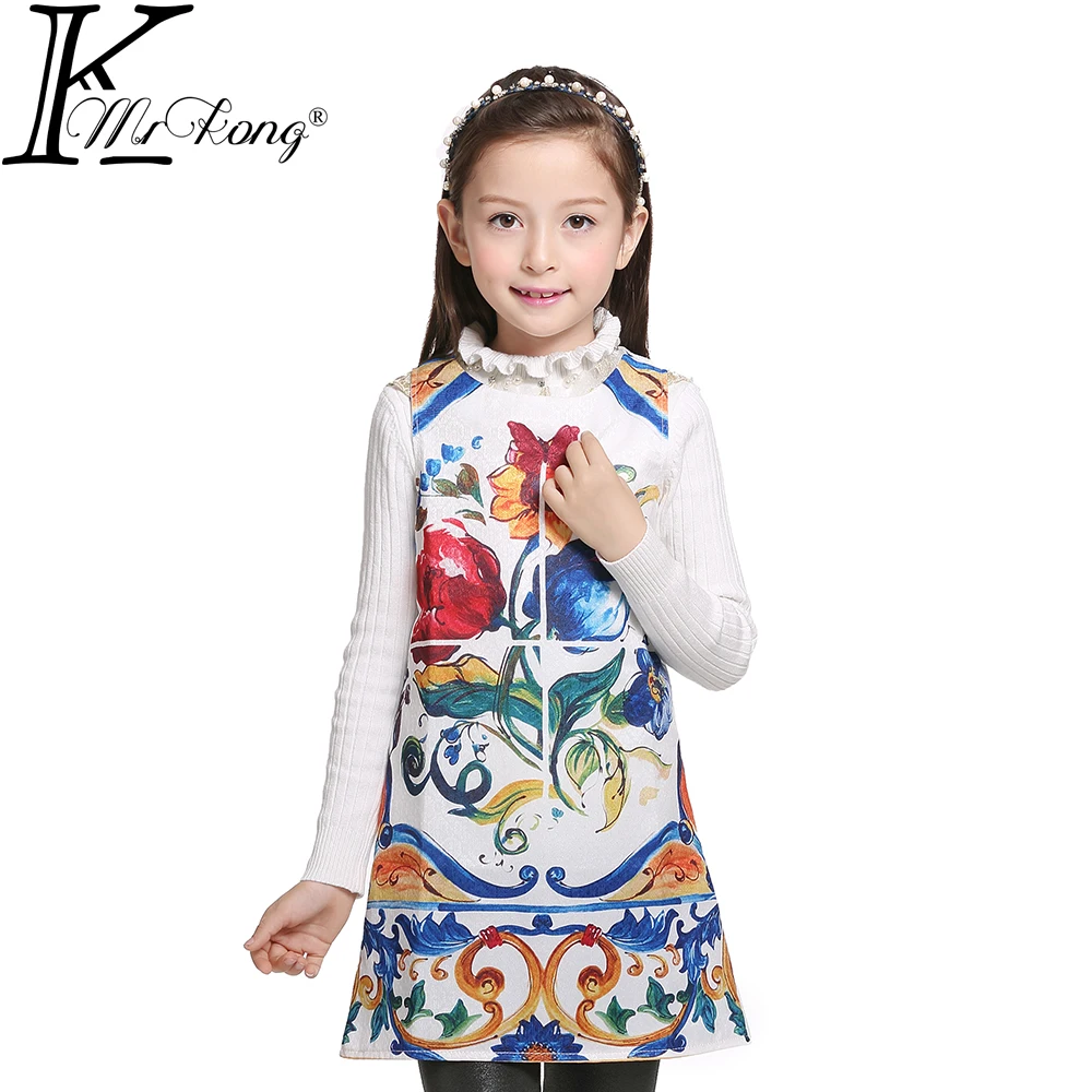 Детское платье принцессы разноцветное детское праздничное платье с принтом «majolica» для дня рождения повседневное приталенное платье трапециевидной формы для девочек летнее платье без рукавов