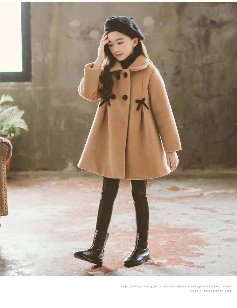 R& Z/Детская куртка г. Осенне-зимняя новая Женская Стеганая куртка повседневное длинное шерстяное пальто с бантом