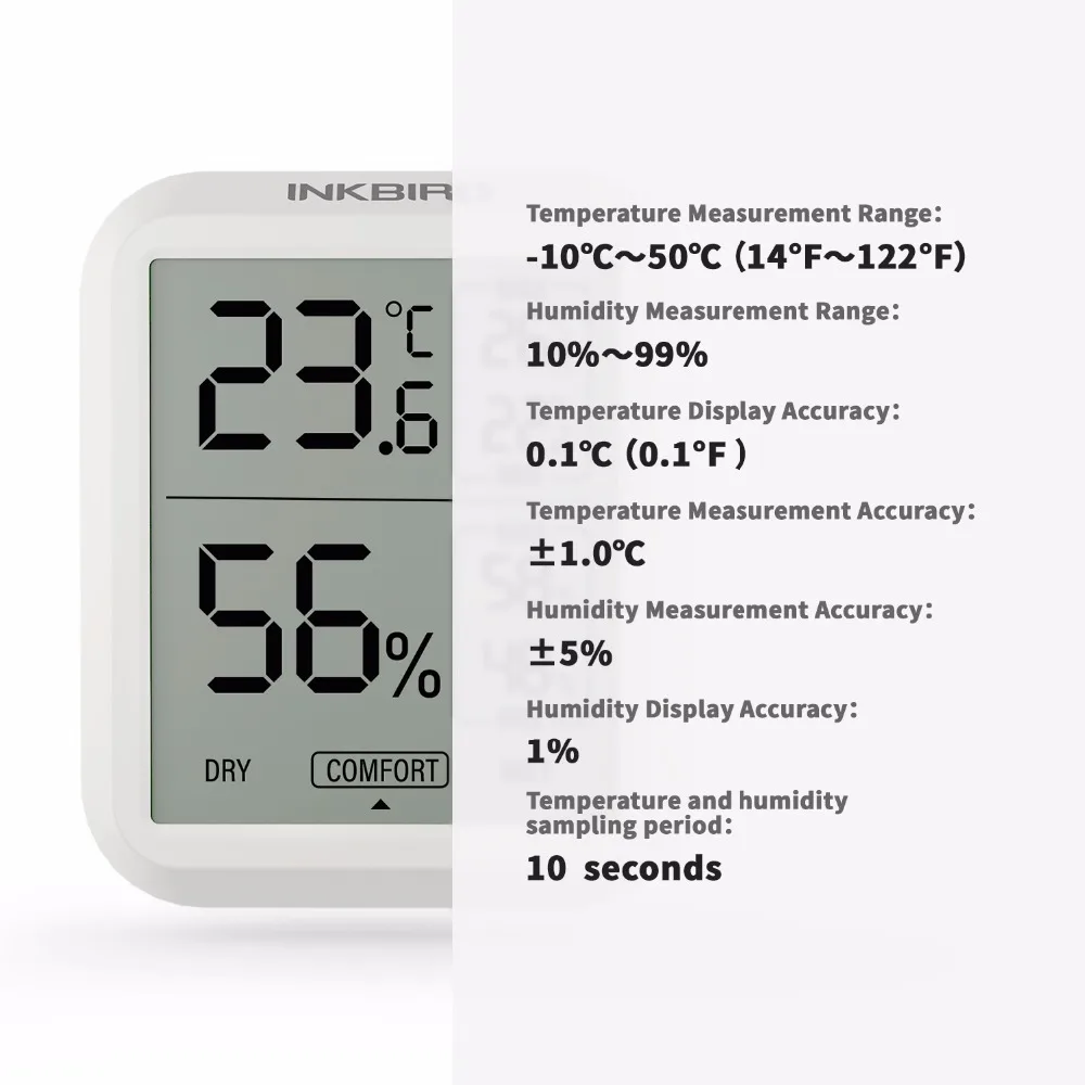 Inkbird ITH-20, высокоточный цифровой гигрометр, термометр, электронный термометр для помещений, температура, влажность, гигрометр, метеостанция