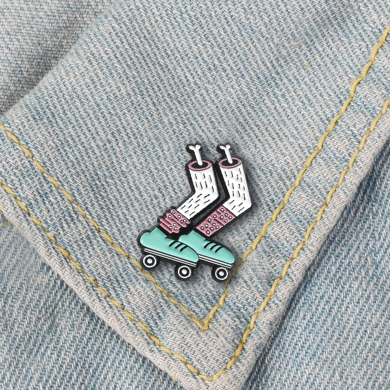 

New blue exposed bone shoes cartoon legs cool brooch skating remember pay attention to safety personality creative alloy small p