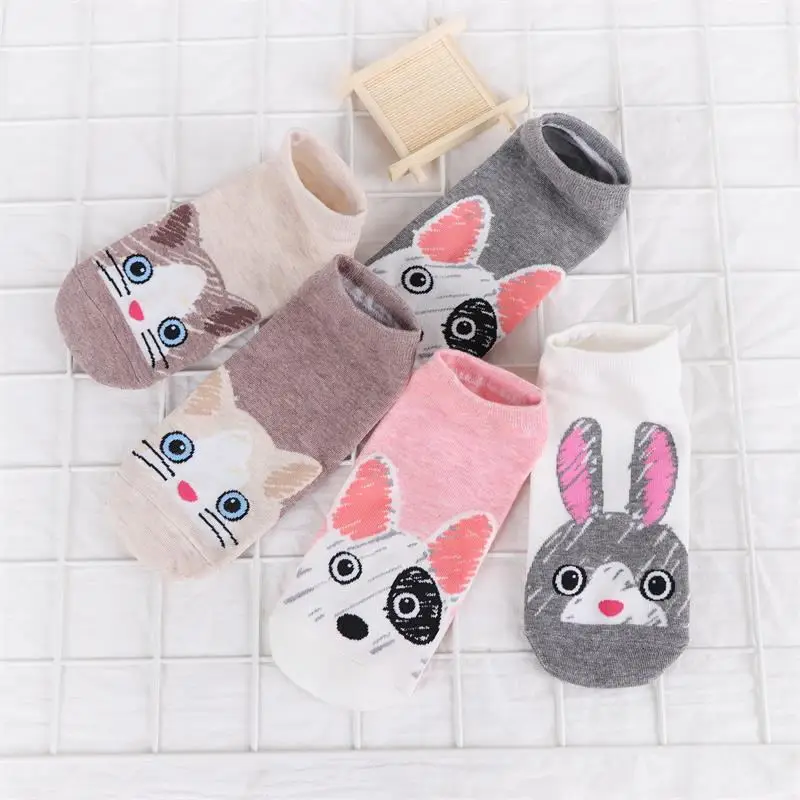 

5sets in a Pack New Arrival Women Socks Autumn Winter Cartoon Cat Dog Sock Under Boot Cotton Keep Warm Colorful Boots Wear