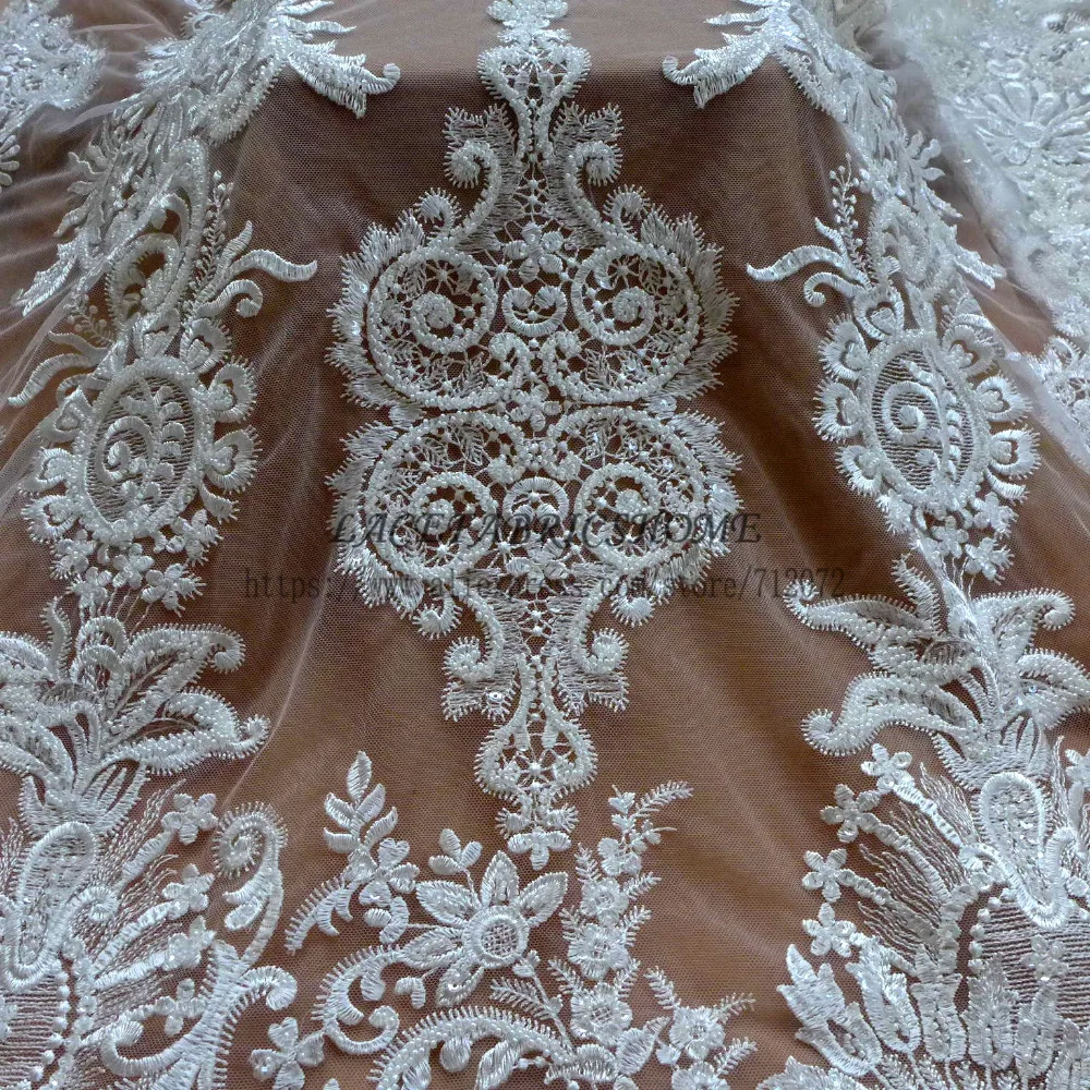 

La Belleza New fashion bridal off white heavy beading wedding dress lace fabric 47'' width