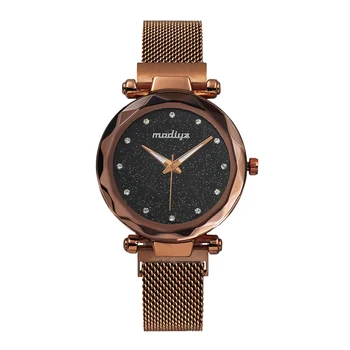 

1 Pcs Rose Gold Magnetic Women Watches Lady Wrist Quartz Watch Round Dial Magnet Buckle Starry Sky for Business LL@17