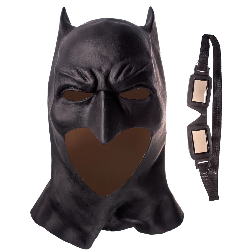 Full Head Batman Dark knight Bruce Wayne Superhero Latex Black Cosplay Props Mask Eyeglasses Party Halloween