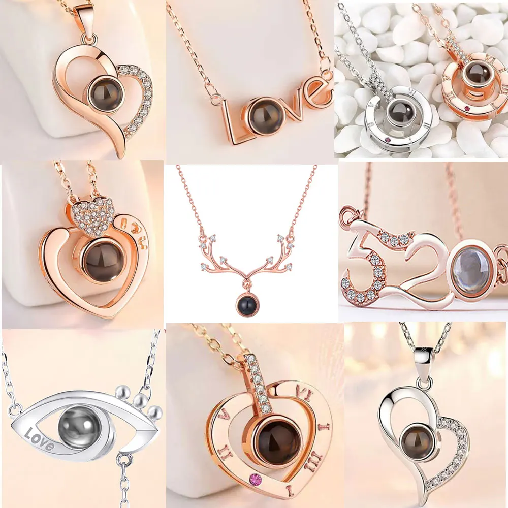 Love Memory Jewelry 100 Languages I Love You Projection Charm Necklaces Crystal Non fading Pendant Necklace for Women Jewelry|Pendant Necklaces| - AliExpress