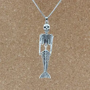 

10pcs Mermaid Body Skull Skeleton Shaped Charms Pendant Necklaces travel protection Pendants Necklaces 23.6inches Chains A-494d