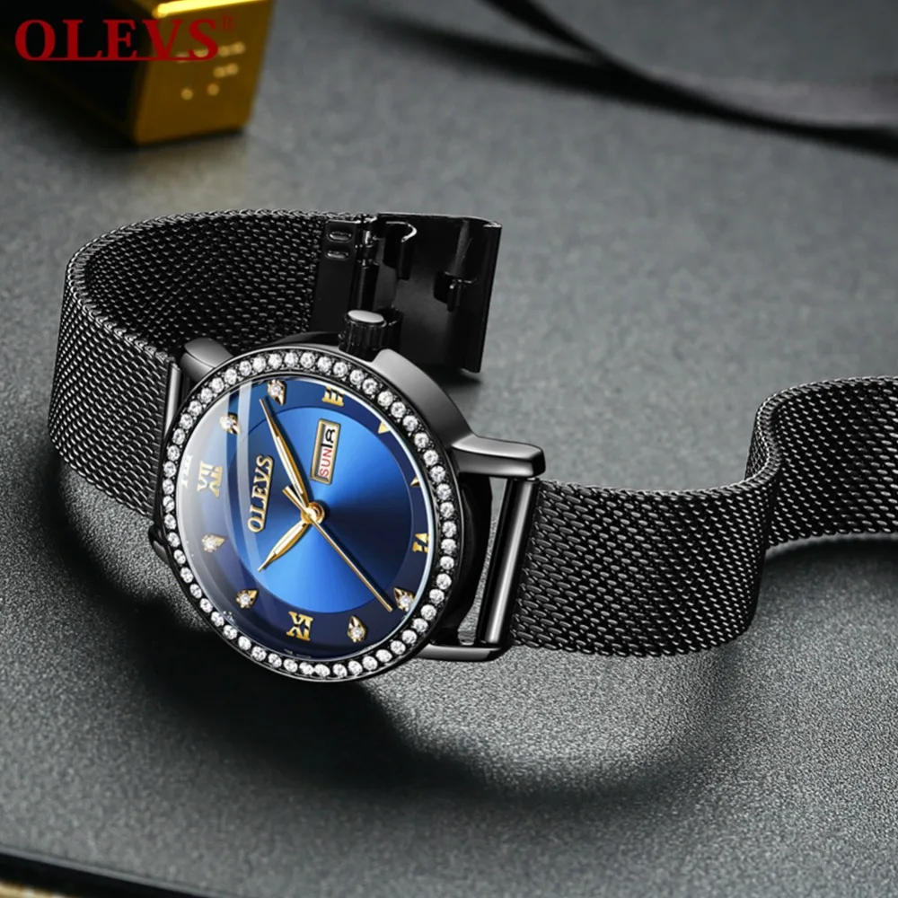Montre Femme синие кварцевые часы женские роскошные черные из нержавеющей стали