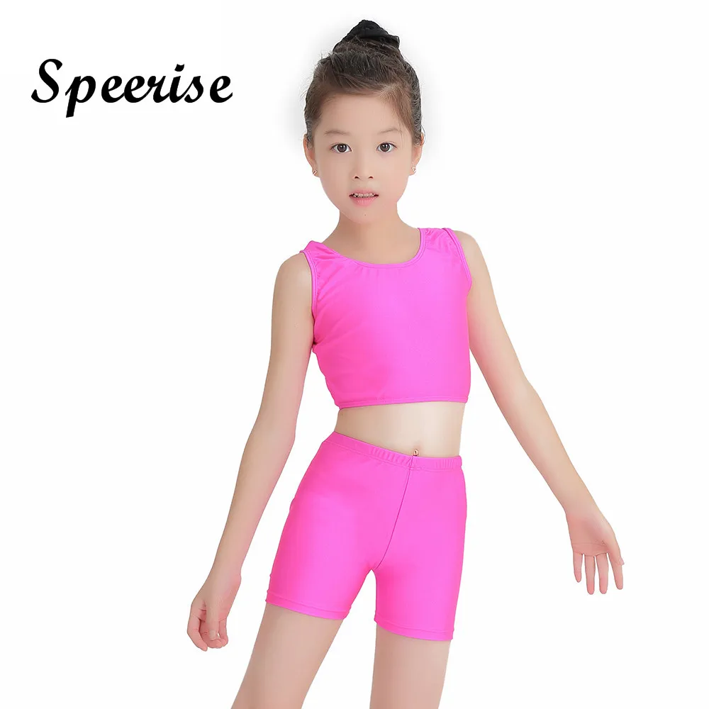 Speerise Girls 2-Piece Gymnastics Dance Tank Top with Shorts Activewear Set