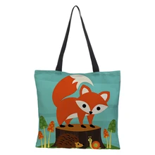 Сумка женская может быть настроена сумка через плечо Льняная сумка двусторонняя печать особенности на заказ животное лиса узор мультфильм