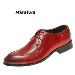 Misalwa 2018 Мужская обувь лакированные кожаные туфли Человек Туфли без каблуков модные высокое качество на шнуровке Свадебные Бизнес красный