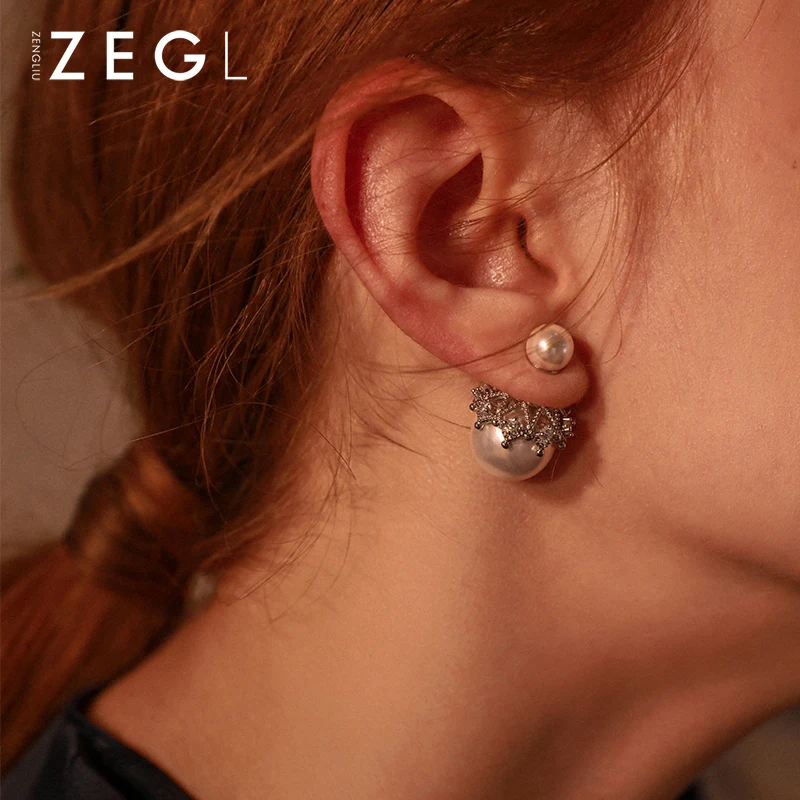 ZEGL имитация жемчуга Двухсторонние серьги персонализированные женские клипсы