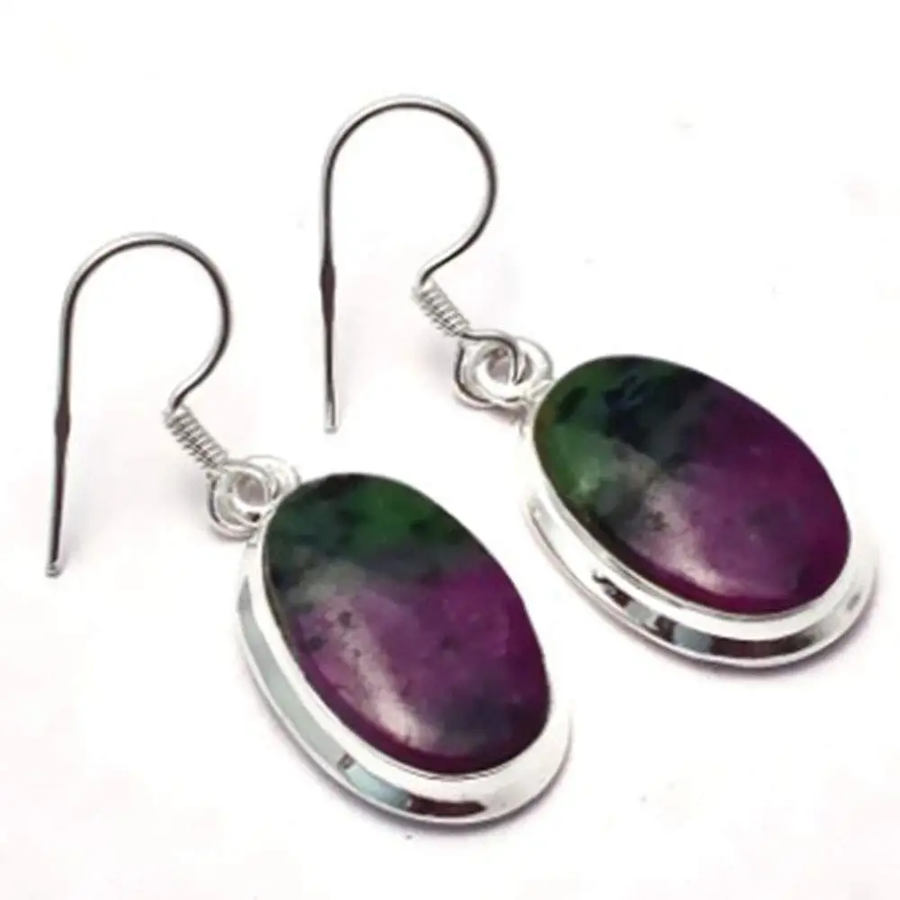 

Genuine Ruby Zoisite EARRINGS 925 Sterling Silver, 37mm, 2SE0100