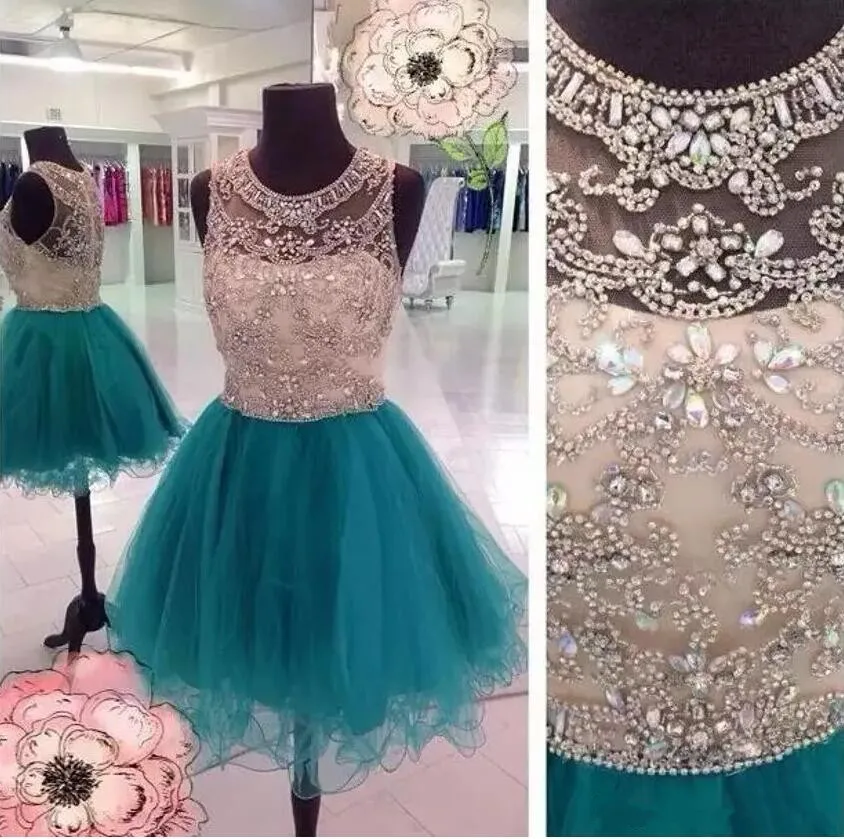 Jewel Neck New Girls Dresses With Beading Crystals Sequins A Line Tulles Girls Graduation Party Dresses Christmas Dress