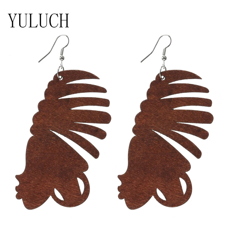 

YULUCH Ethnic Wood Print Brown Humanoid Girl Street Shot Minimalistic Earrings For Woman Art Earrings