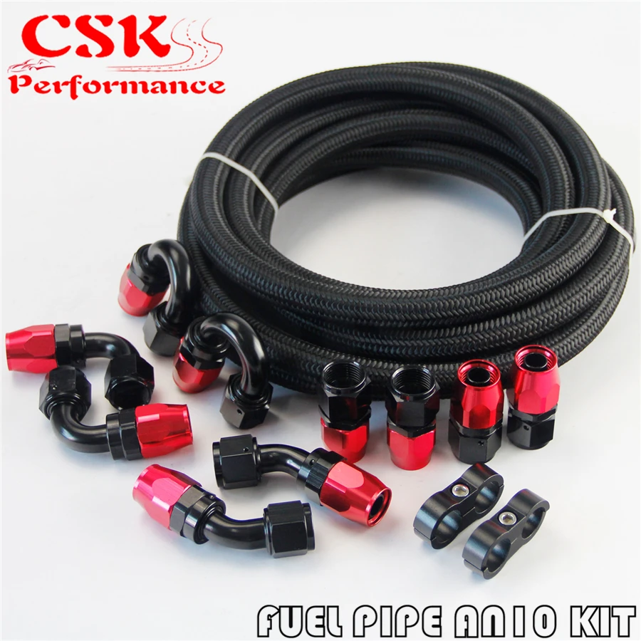10AN Stainless Steel Braided Gas//Oil//Fuel Line Hose+10Hose End Male Fitting Kit