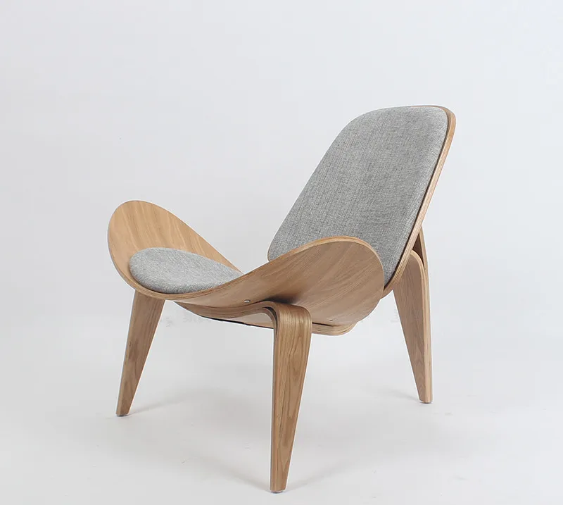 Hans Wegner Style Three-Legged Shell Chair Ash Plywood Fabric Upholstery Living Room Furniture Modern Lounge Shell Chair Replica