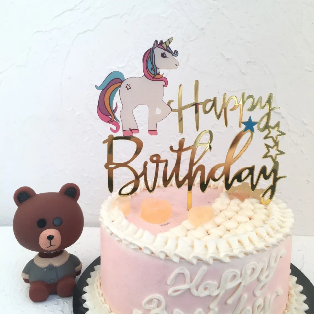 

Happy Birthday Acrylic Cake Insertion Unicorn Styling Company Anniversary Celebration Party Cake Decoration