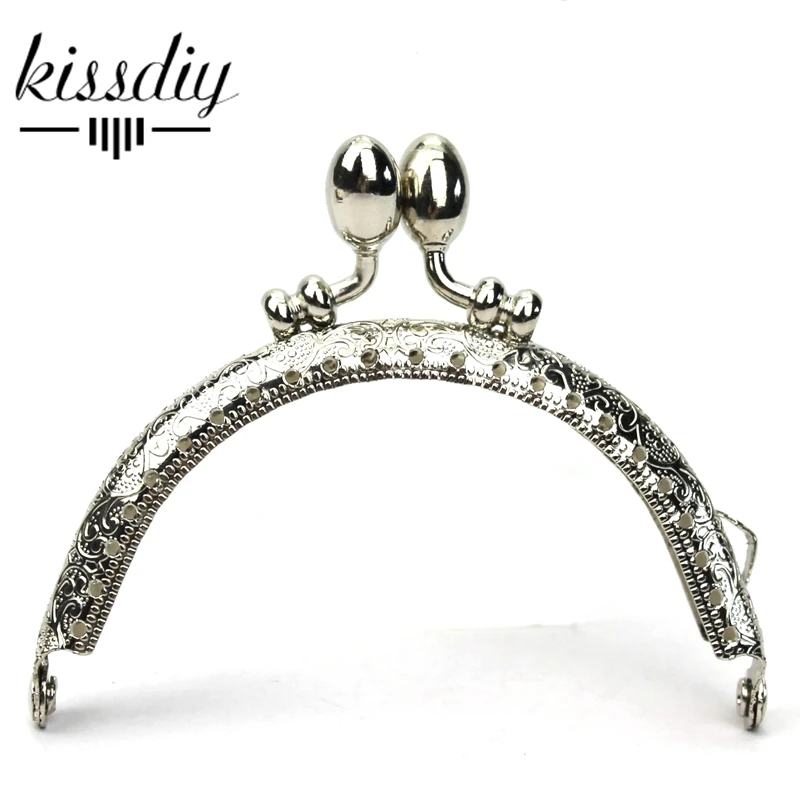 

KISSDIY 10pcs 8.5cm Silver BUD head Emboss Metal Purse Frame coin kiss clasp for handle DIY bag hardware accessory