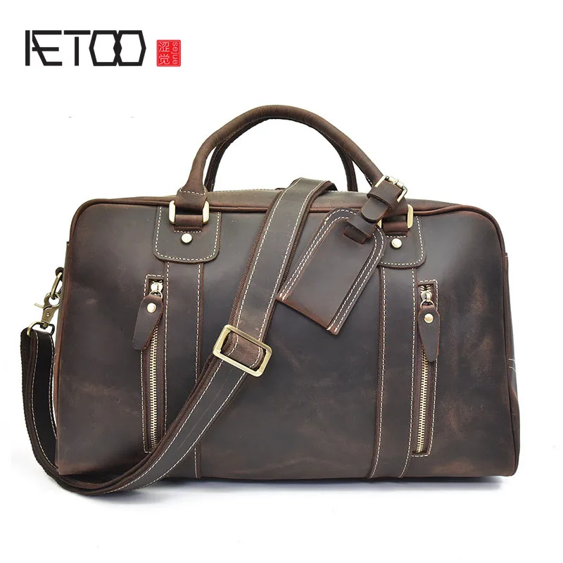 

AETOO The new mad horsehide men's bags leather handbag luggage bag, European and American casual shoulder bag