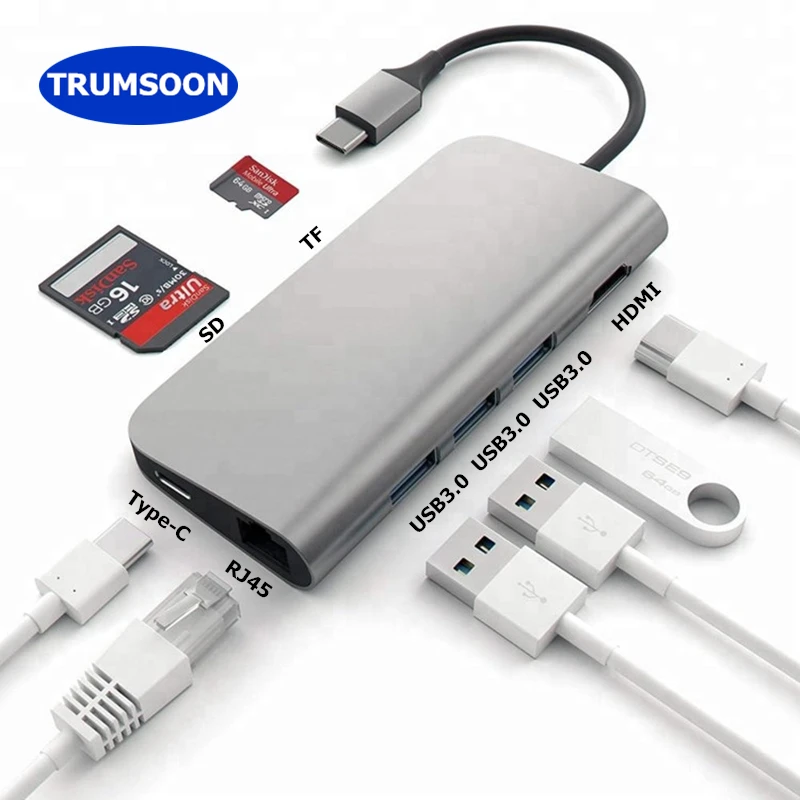 Устройство для чтения карт памяти Trumsoon Type C к Gigabit RJ45 Lan HDMI 4K USB 3 0 SD TF адаптер MacBook