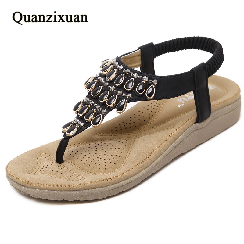 

Women Sandals Summer Flat Sandals Fashion Women Shoes Bohemia Beach Sandalias Rhinestone Flip Flops Plus Size Female Slippers