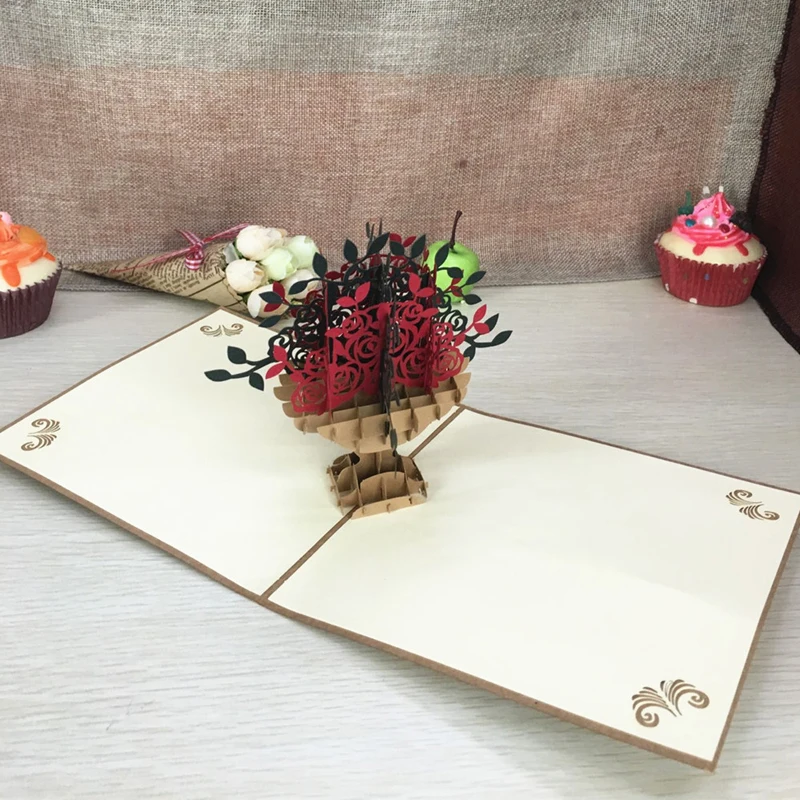 1pcs Treasure Bowl Laser Cut Kirigami 3D Pop UP Greeting & Gift Cards Handmade Creative Thank You Cards Teachers' Day Gifts (5)