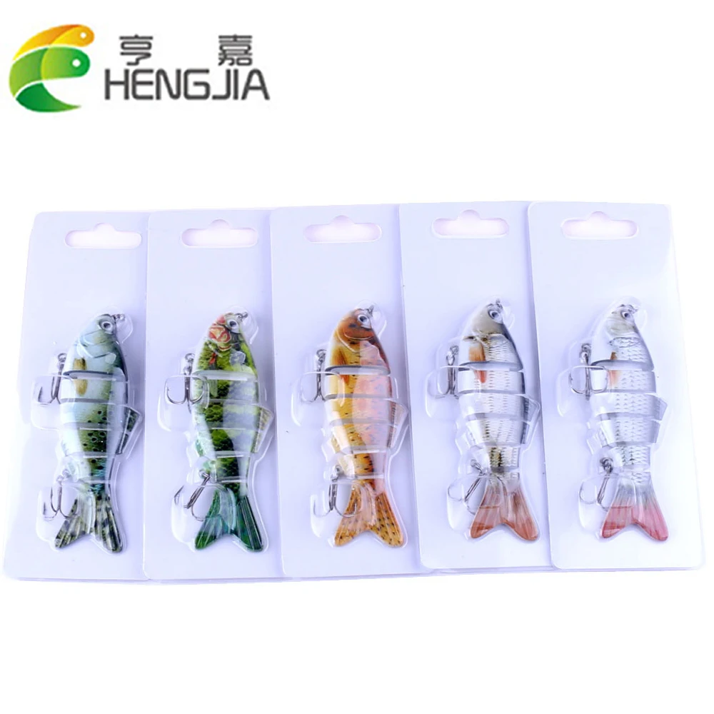 

6 Sections 1pc Fishing Lures 5 Colours 10cm 20g Multi Jointed Baits With Treble Hook Blister Card Package HJ111 Free Shipping
