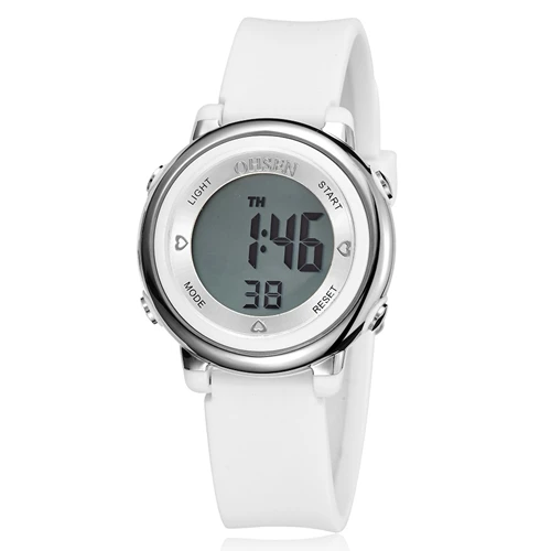 Новинка OHSEN Брендовые женские спортивные цифровые ЖК-часы 50 м для дайвинга с черным циферблатом и силиконовым ремешком водонепроницаемые наручные часы relogio feminino - Цвет: White