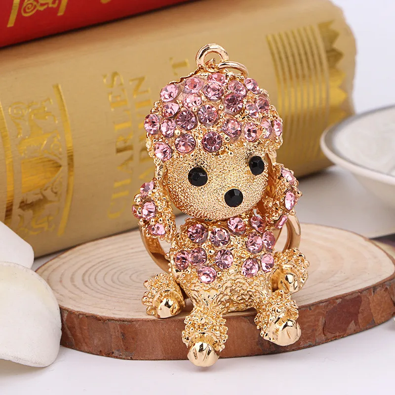 Nueva sonrisa afortunada perro cristal Rhinestone llaveros llavero sostenedor bolsa bolso para el coche de Navidad regalos llaveros