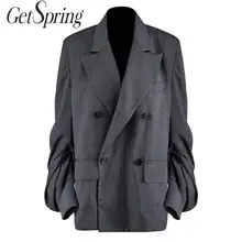 Getвесенний Женский блейзер с рукавами-фонариками, двубортный блейзер в клетку с длинным рукавом, Женское пальто, длинная куртка, женский костюм, пальто