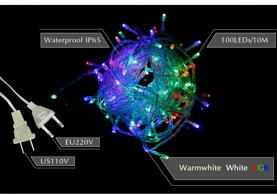 100 светодиодов RGB Рождественская гирлянда 10 метров Водонепроницаемая Рождественская гирлянда сказочные огни для свадьбы Праздничная декорация внутри снаружи