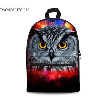 

TWOHEARTSGIRL Black 3D Cute Owl Canvas Backpack for Women Cool Wolf Large Rucksack Female School Student Shoulder Backbag Fun