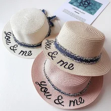 Шляпка для девочки Кепка с козырьком от солнца 2-6T новые модные летние детские соломенные шляпы с буквенным принтом детская пляжная кепка реквизит для фотосъемки