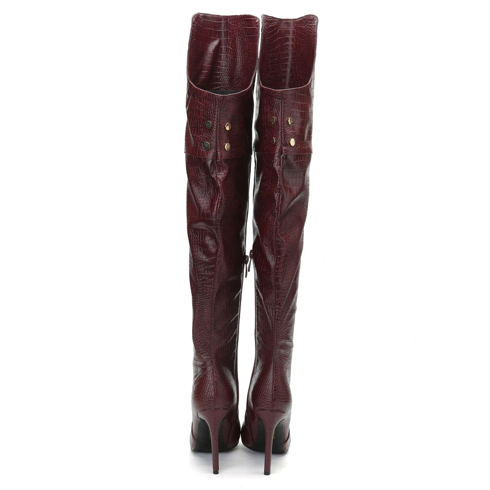 uu Yifsion Dedo Sobre Sexy Rojo Las Botas Tacón Nuevo Rodilla Red Redonda 4 Pie Ee D0286 Wine Mujeres Occidental La Invierno 15 De Aguja Tamaño Zapatos Del Vino rInxqrAwBT