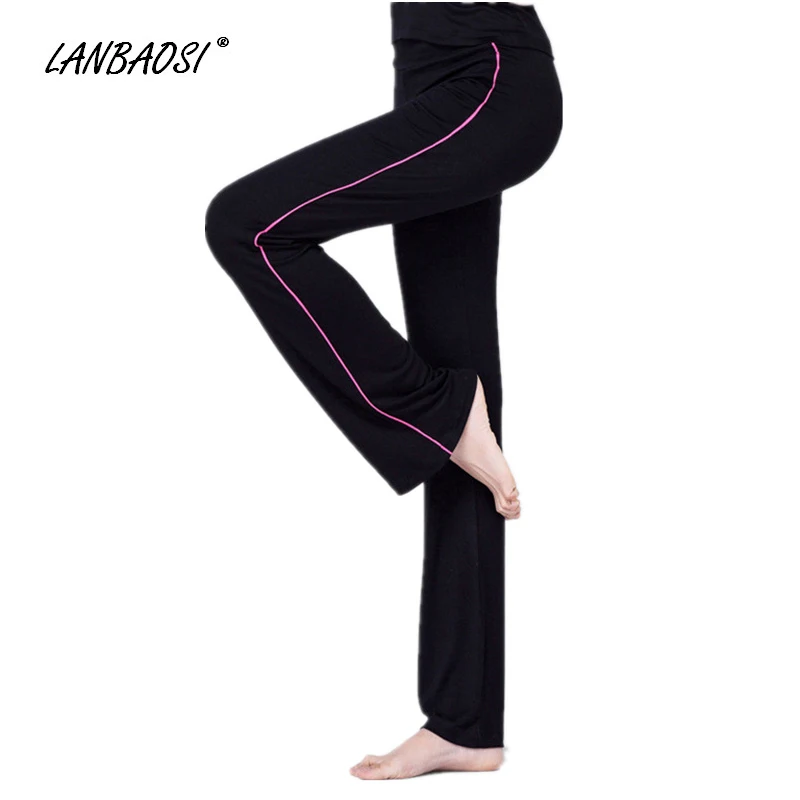 Online Pantalones de YOGA holgados de LANBAOSI para mujer pantalones de Yoga de cintura alta de danza elástica correr Fitness gimnasio entrenamiento pantalones largos de fondo deportivo