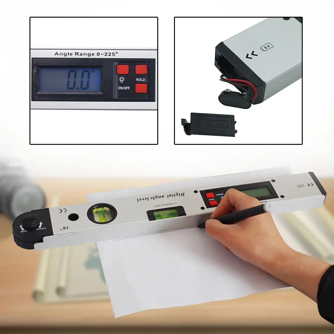 

400mm 16 inch Electronic Protractor Aluminum Alloy 0-225 Degree Digital Angle Level Meter Gauge